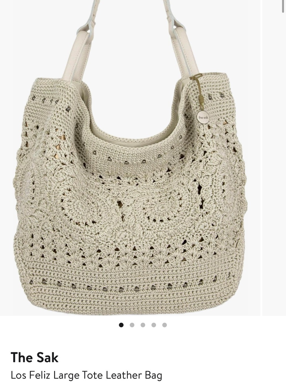 The Sak Crochet Tote in Cream with Leather Handles - Picture 2 of 13